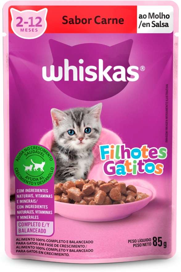 Ração Úmida Whiskas Sachê Carne ao Molho para Gatos Filhotes