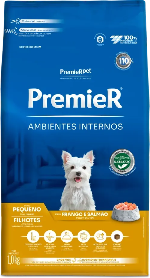 PremieR Ambientes Internos para Cães Filhotes Porte Pequeno Sabor Frango e Salmão 1kg
