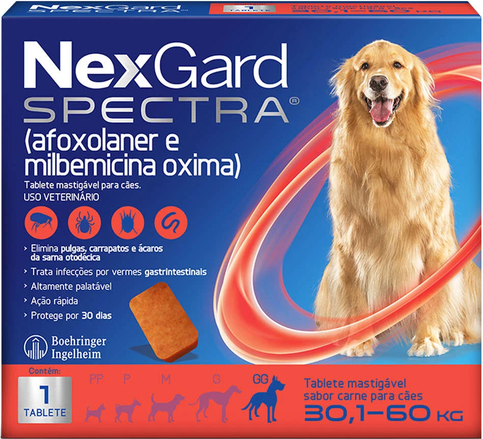 Antipulgas, Carrapatos e Vermífugo NexGard Spectra para Cães de 30,1 a 60 Kg