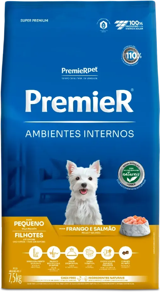 PremieR Ambientes Internos para Cães Filhotes Porte Pequeno Sabor Frango e Salmão 7,5kg