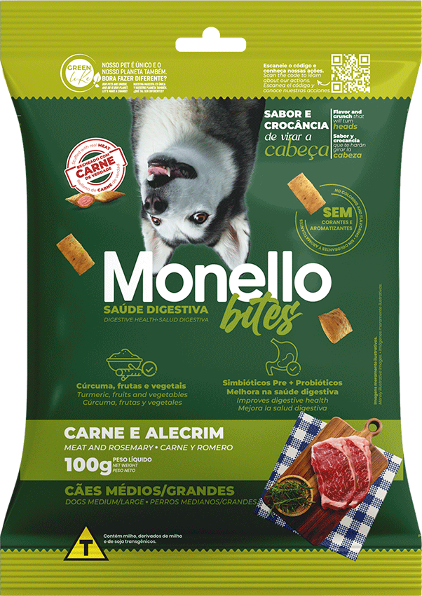 Petisco Mon Bites Monello Saúde Digestiva para Cães Adultos Raças Média e Grande sabor Carne e Alecrim