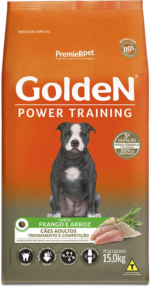 GoldeN Power Training para Cães Adultos Sabor Frango e Arroz 15kg