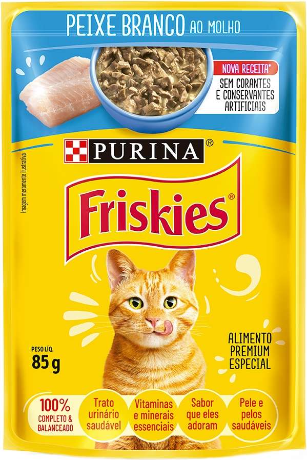 Ração Úmida Nestlé Purina Friskies Peixe Branco ao Molho para Gatos Adultos