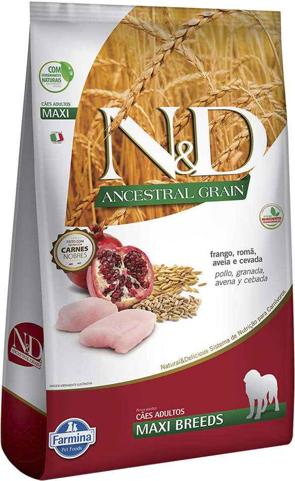 N&D Ancestral Grain para Cães Adultos Porte Grande Sabor Frango e Romã Adult Maxi 10,1kg