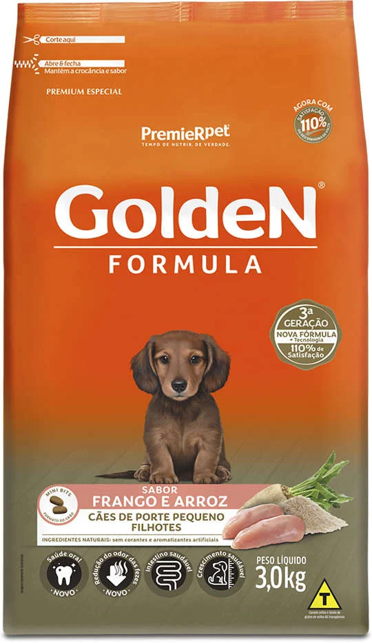 GoldeN Formula para Cães Filhotes Porte Pequeno Sabor Frango e Arroz 3kg