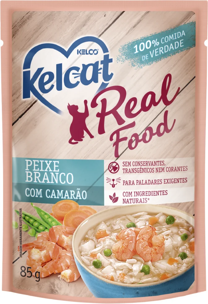 Ração Úmida Kelcat Real Food Peixe Branco com Camarão