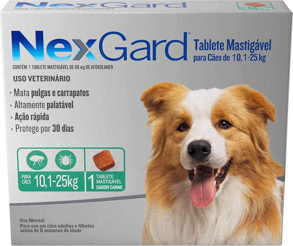 Antipulgas e Carrapatos NexGard para Cães de 10,1 a 25 Kg