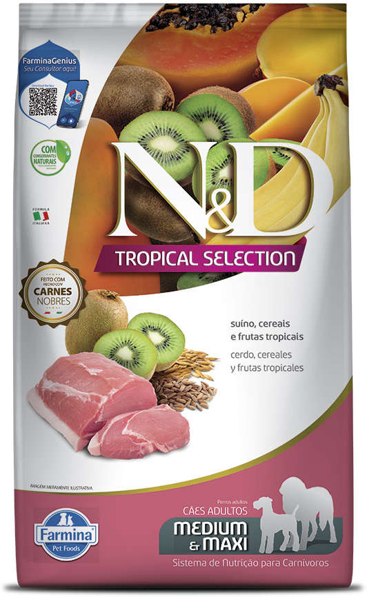N&D Tropical Selection para Cães Adultos Porte Médio e Grande Sabor Suíno Adult Medium & Maxi 2kg + 500g