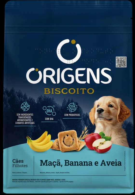 Biscoito Origens para Cães Filhotes Sabor Banana, Maçã e Aveia