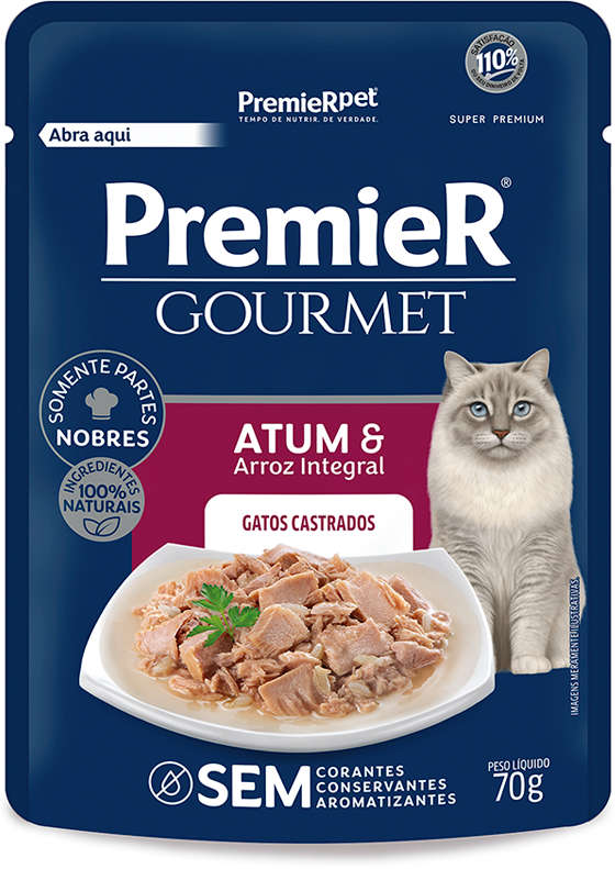 PremieR Gourmet para Gatos Castrados Sabor Atum e Arroz Integral 70g