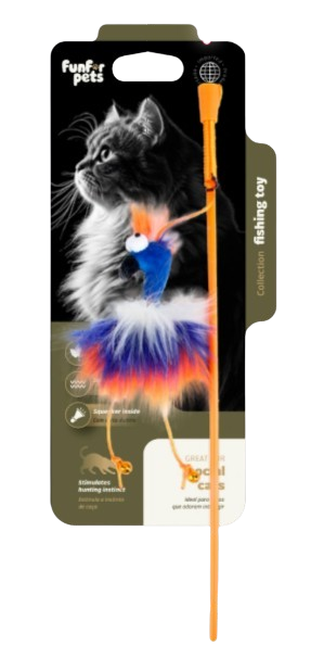 FUNCAT TOY WAND FLUFFY BIRD ORANGE