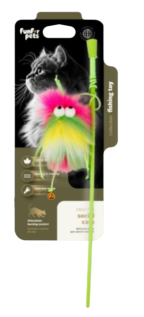 FUNCAT TOY WAND FLUFFY BALL MONSTER PINK
