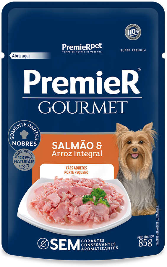 PremieR Gourmet para Cães Adultos Porte Pequeno Sabor Salmão e Arroz Integral 85g