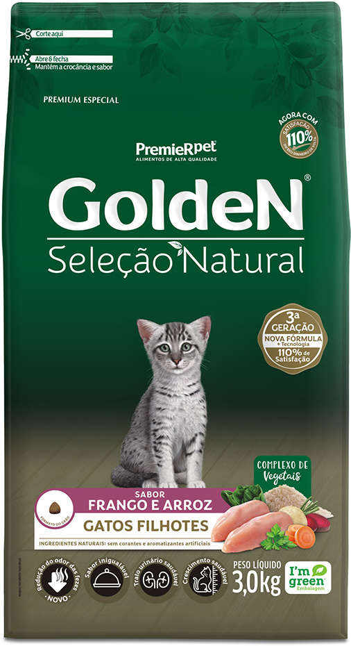 GoldeN Seleção Natural para Gatos Filhotes Sabor Frango e Arroz 3kg