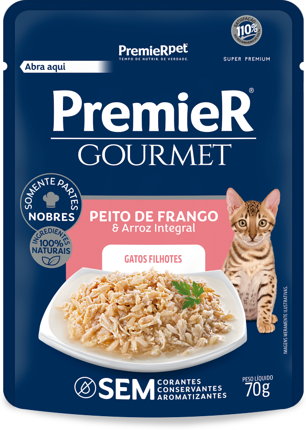 PremieR Gourmet para Gatos Filhotes Sabor Peito de Frango e Arroz Integral 70g