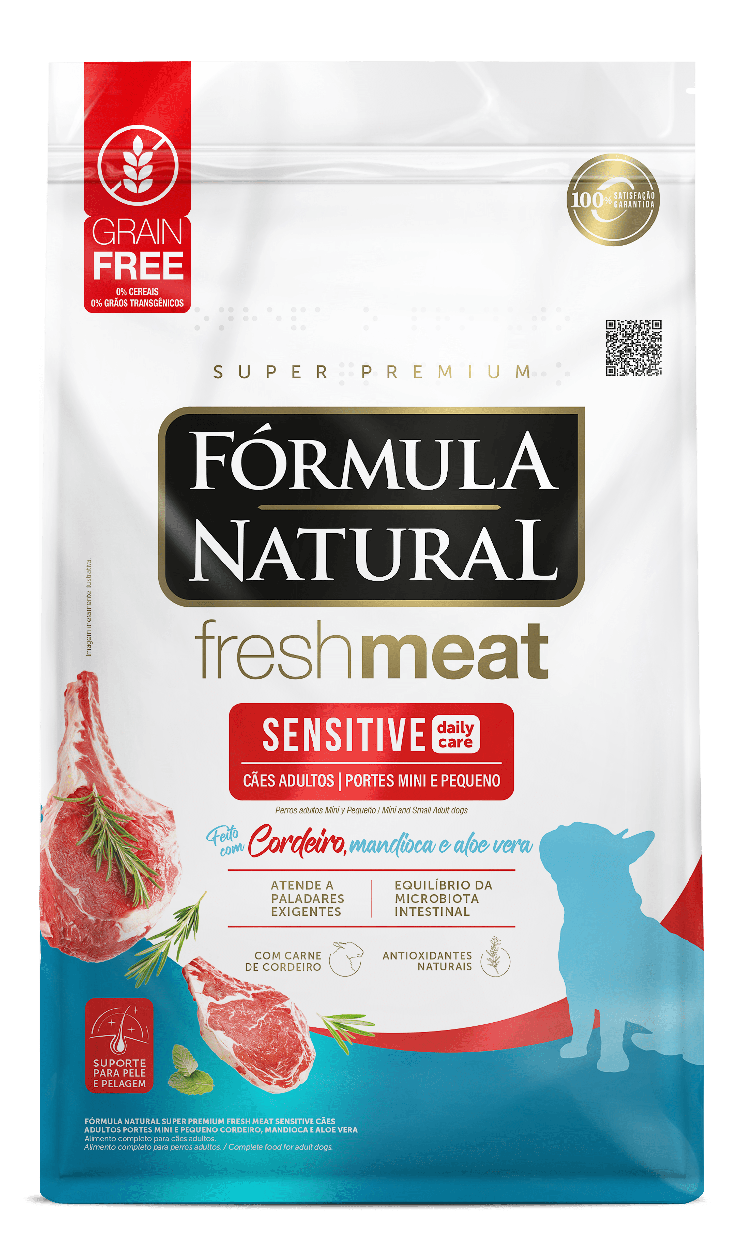 Fórmula Natural Fresh Meat Sensitive para Cães Adultos Portes Mini e Pequeno Sabor Cordeiro, Mandioca e Aloe Vera 7kg