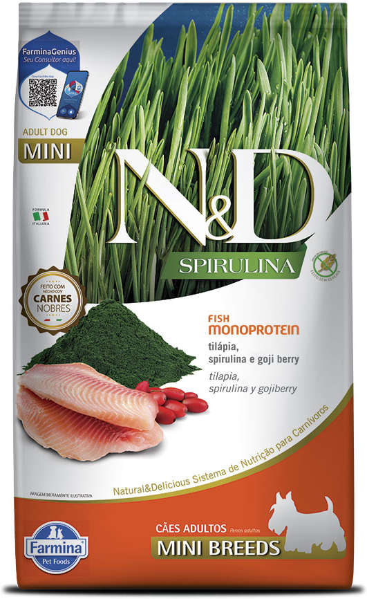 N&D Spirulina para Cães Adultos Porte Pequeno Sabor Tilápia, Spirulina e Goji Berry Adult Mini 7kg