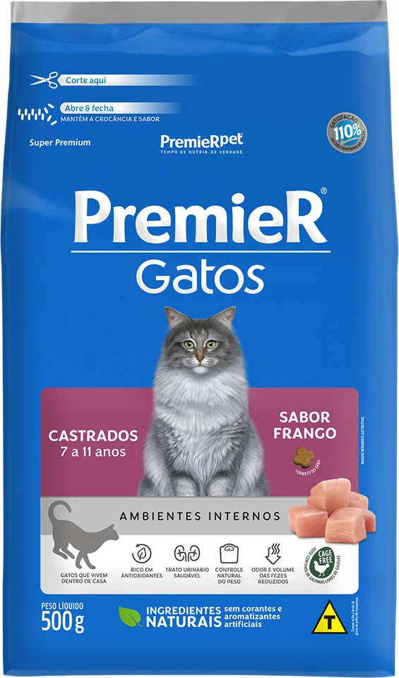 PremieR Ambientes Internos para Gatos Castrados 7 a 11 anos Frango 500g