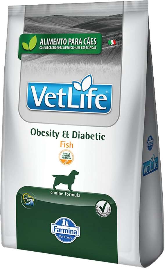 Ração Farmina Vet Life Obesity e Diabetic Fish para Cães Adultos Obesos ou Diabéticos  Sabor Peixe