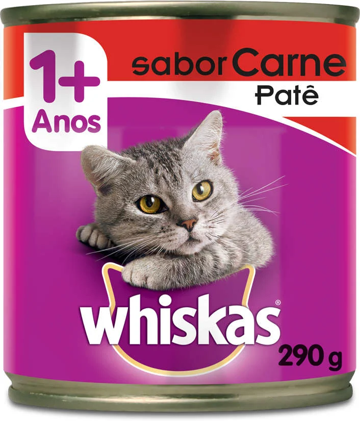 Ração Úmida Whiskas Lata Patê de Carne para Gatos Adultos
