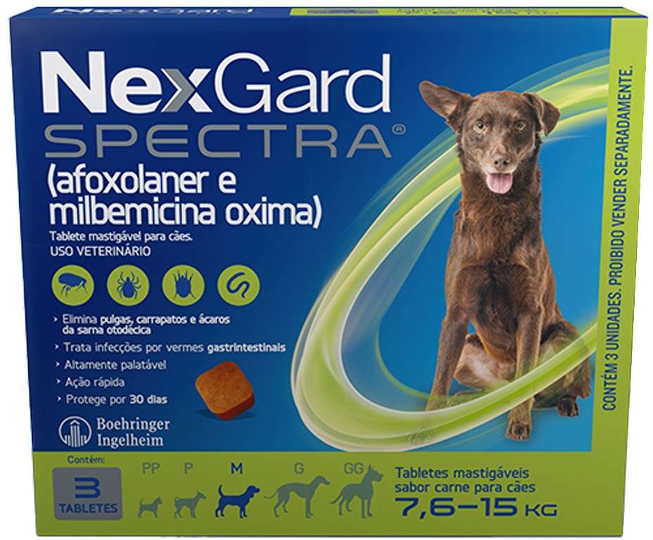 Antipulgas, Carrapatos e Vermifugo NexGard Spectra para Cães de 7,6 a 15 Kg