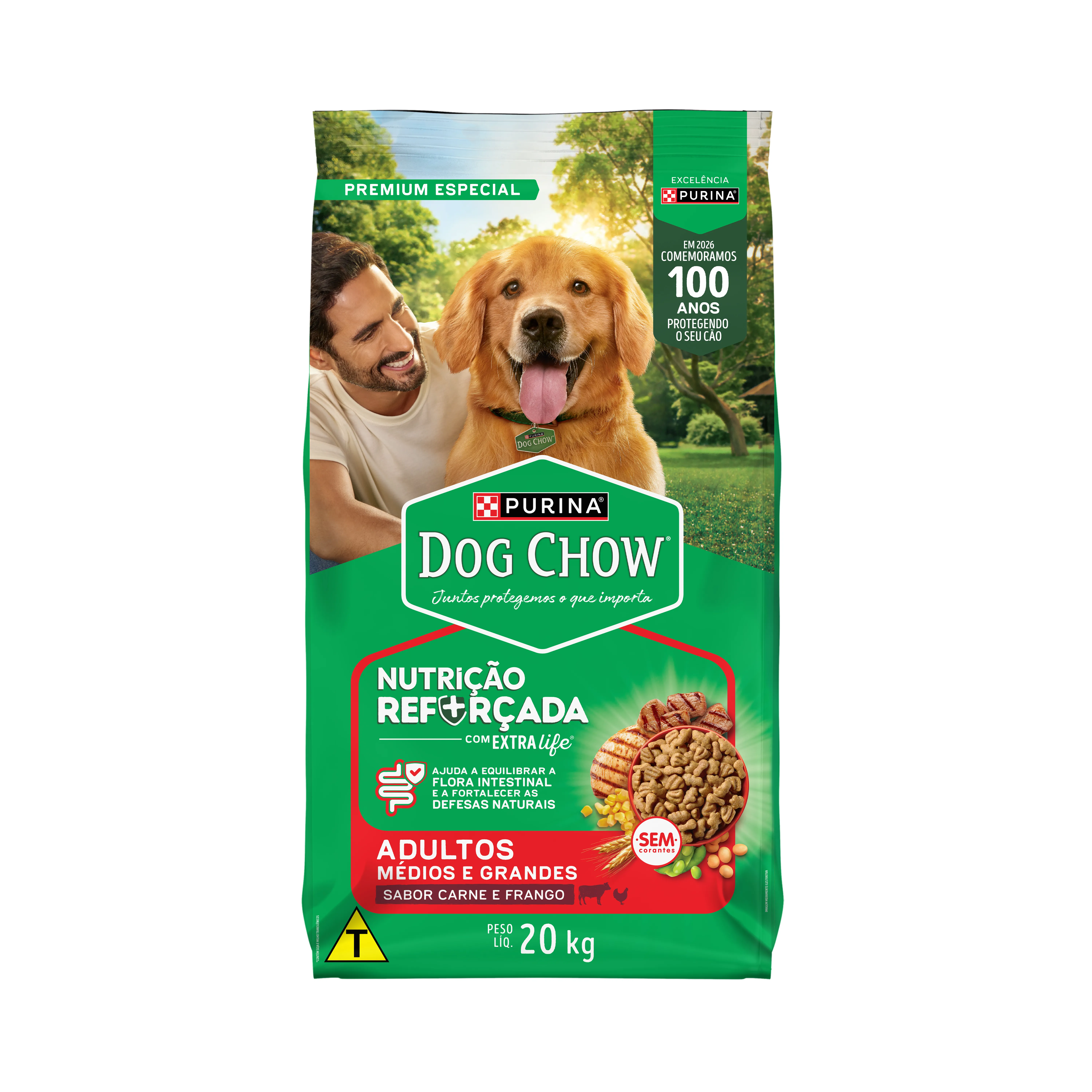 Ração Seca Nestlé Purina Dog Chow Extra Life Carne, Frango e Arroz Cães Adultos Raças Médias e Grandes