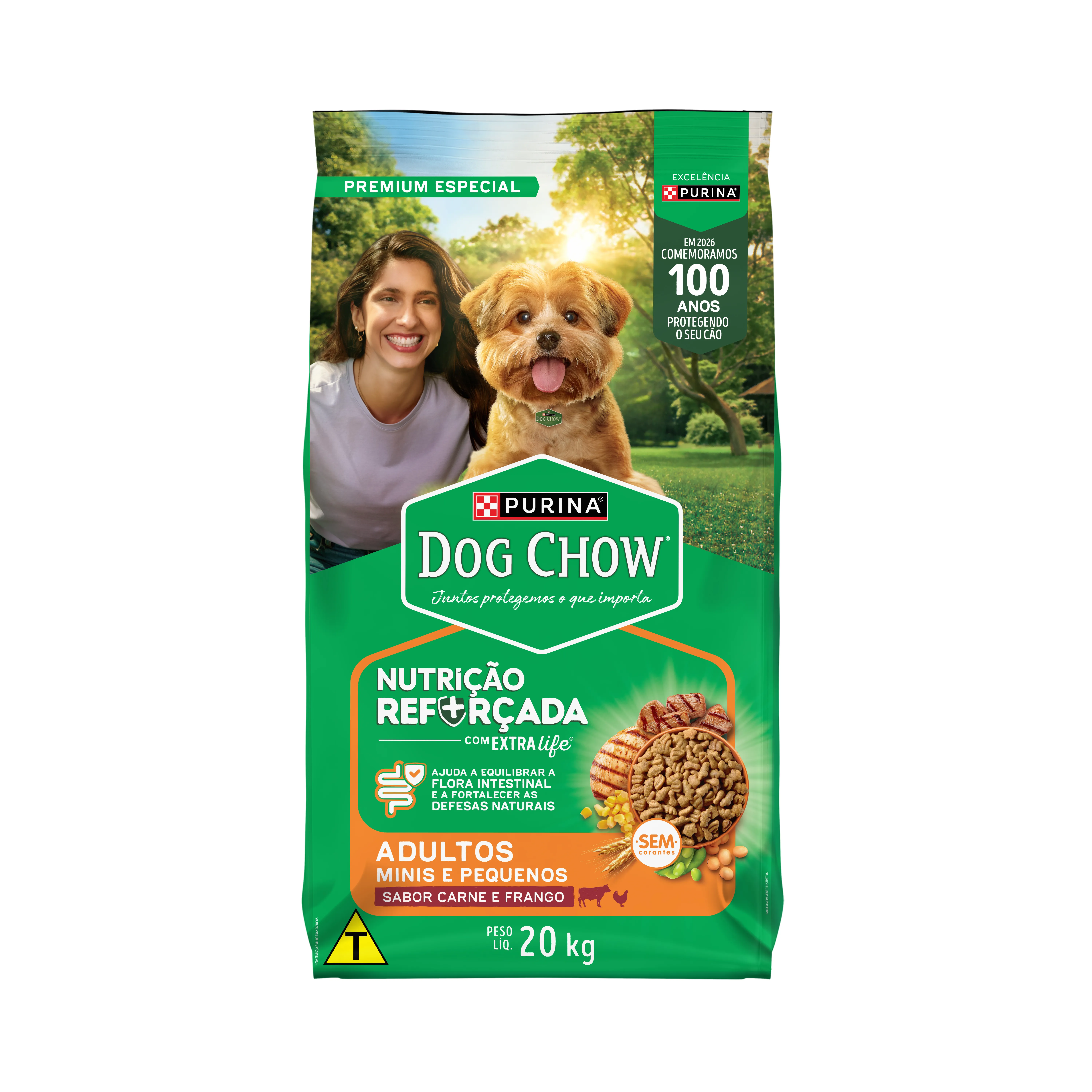 Ração Seca Nestlé Purina Dog Chow Extra Life Cães Adultos Carne, Frango e Arroz Raças Mini e Pequenas