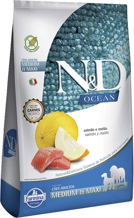 N&D Ocean para Cães Adultos Porte Médio e Grande Sabor Salmão e Melão Adult Medium & Maxi 2,5kg