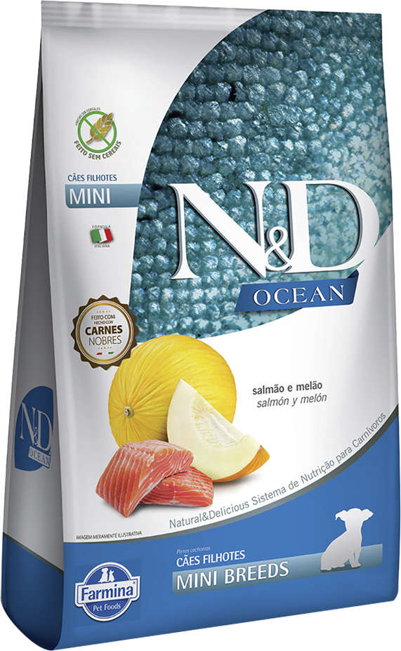 N&D Ocean para Cães Filhotes Porte Pequeno Sabor Salmão e Melão Puppy Mini 800g