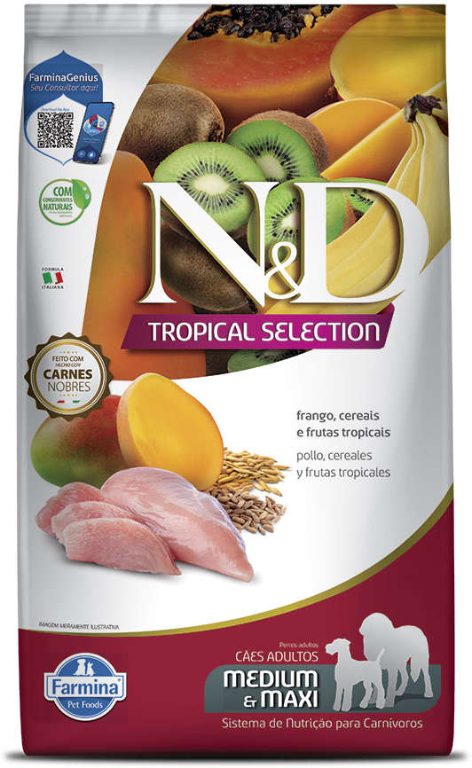 N&D Tropical Selection para Cães Adultos Porte Médio e Grande Sabor Frango Adult Medium & Maxi 2kg + 500g