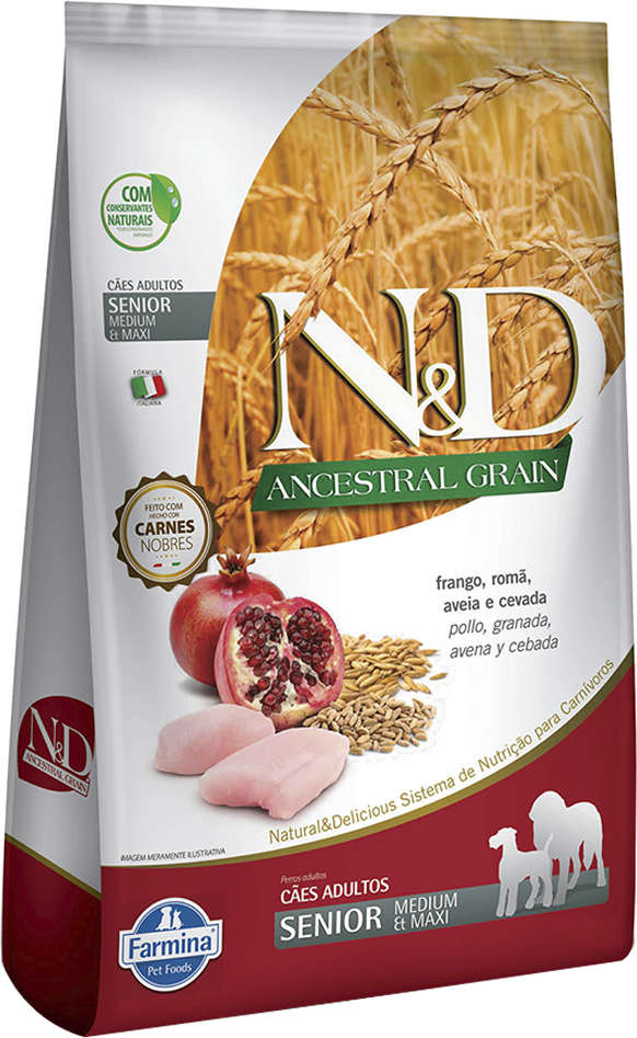 N&D Ancestral Grain para Cães Sênior Porte Médio e Grande Sabor Frango e Romã Sênior Medium & Maxi 10,1kg
