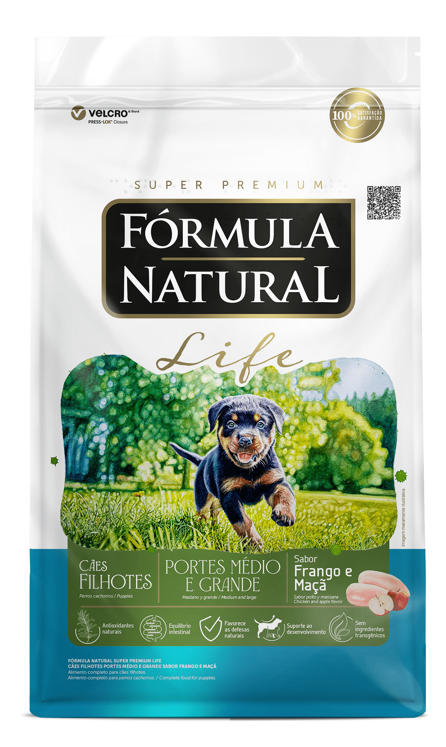 Fórmula Natural Life para Cães Filhotes Portes Médio e Grande Sabor Frango e Maçã 7kg