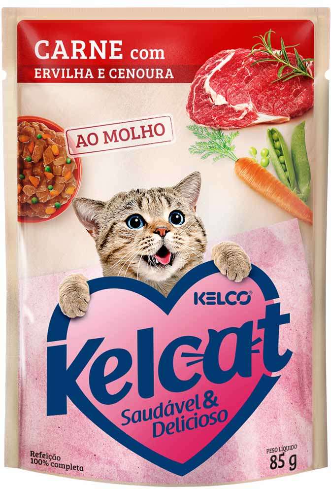 Ração Úmida Kelcat Sachê Carne, Ervilha e Cenoura