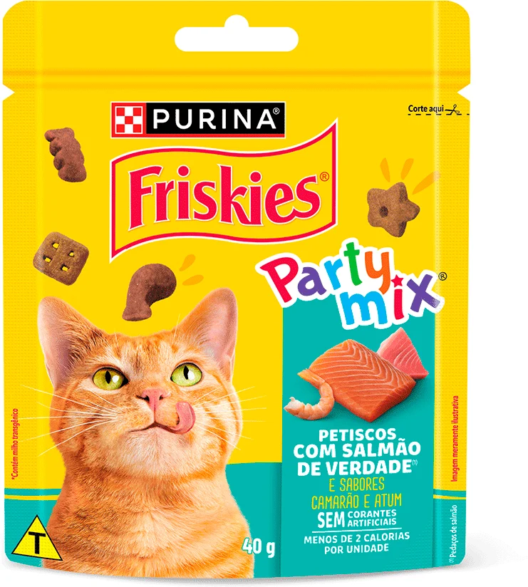 Petisco Purina Friskies Party Mix para Gatos Adultos Sabor Salmão
