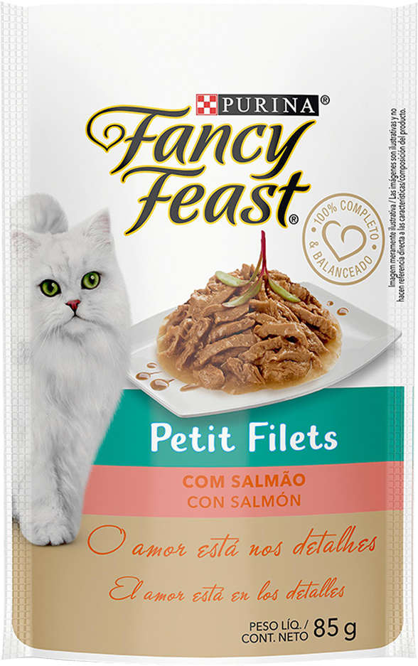 Racão Úmida Nestlé Purina Fancy Feast Sachê Petit Filets com Salmão para Gatos Adultos