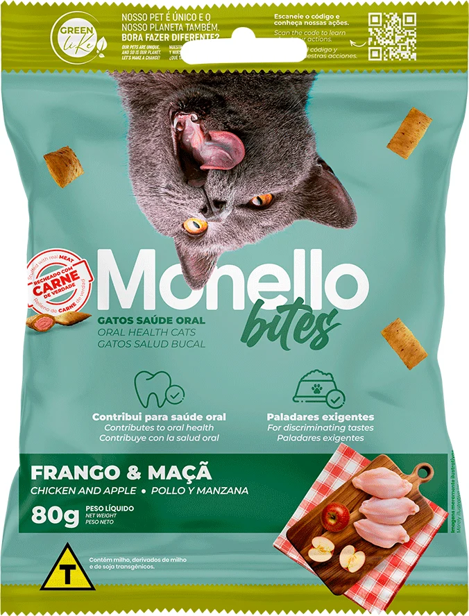 Petisco Mon Bites Monello Saúde Oral para Gatos Adultos sabor Frango e Maçã