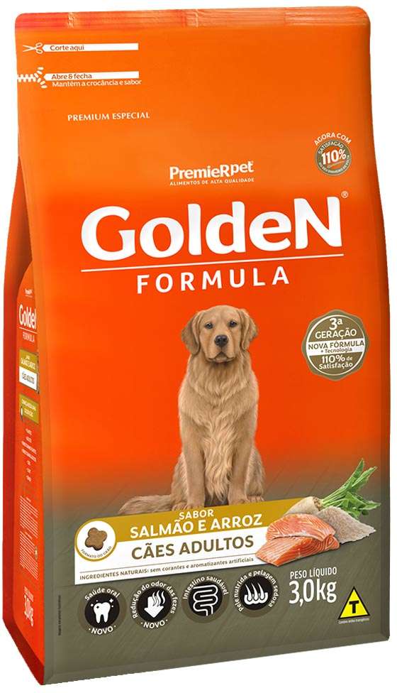 GoldeN Formula Cães Adultos Sabor Salmão e Arroz 3kg