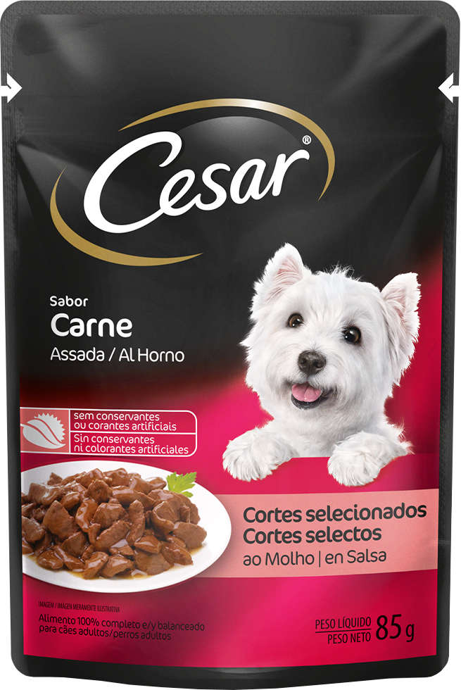 Ração Úmida Cesar Sachê Cortes Selecionados Sabor Carne Assada ao Molho para Cães Adultos