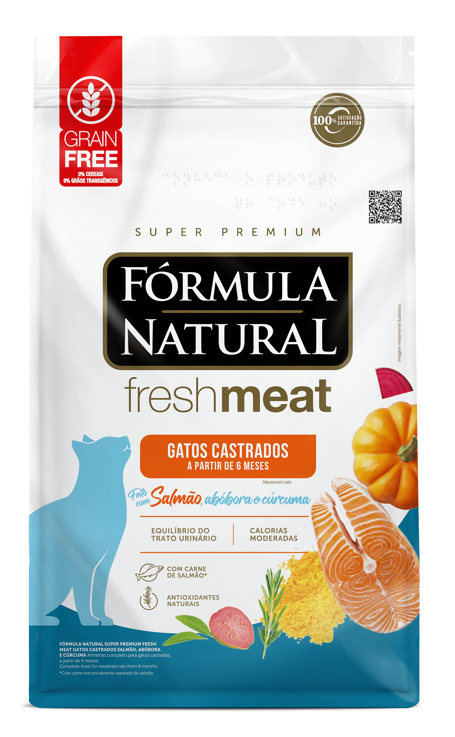 Fórmula Natural Fresh Meat para Gatos Castrados Sabor Salmão, Abóbora e Cúrcuma 7kg