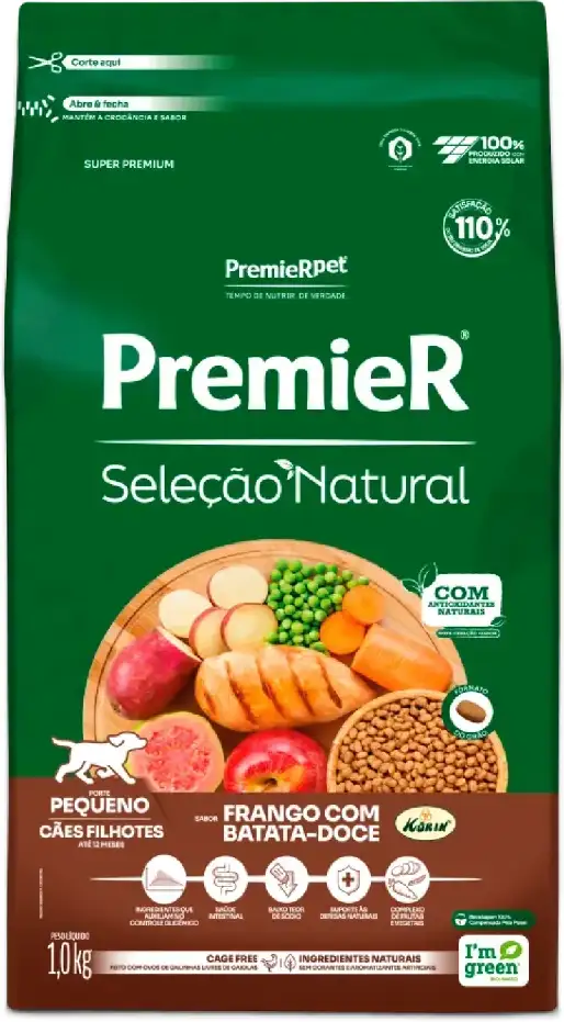 PremieR Seleção Natural para Cães Filhotes Porte Pequeno Sabor Frango Korin e Batata-doce 1kg