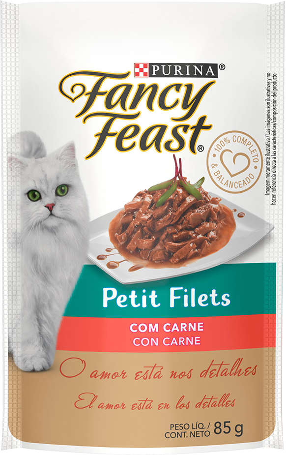 Ração Úmida Nestlé Purina Fancy Feast Sachê Petit Filets com Carne para Gatos Adultos
