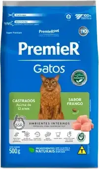 PremieR Ambientes Internos para Gatos Castrados acima de 12 anos Sabor Frango 500g