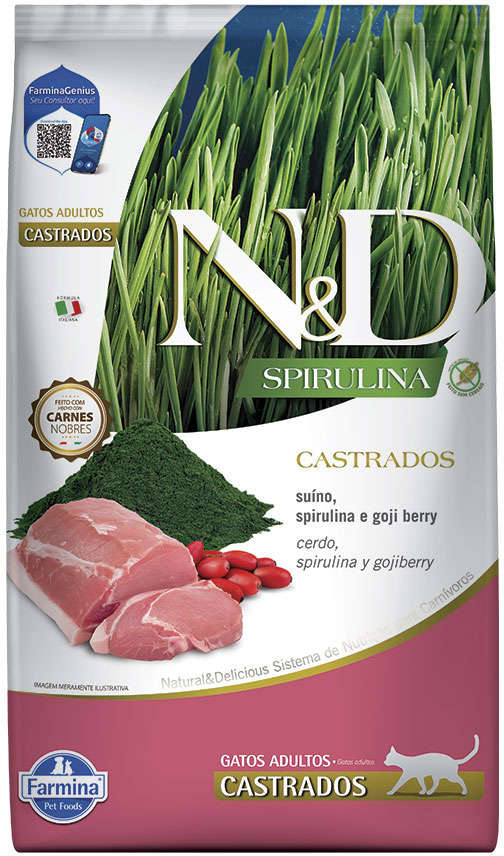 Ração Farmina N&D Spirulina para Gatos Castrados Sabor Suíno, Spirulina e Goji Berry Castrados