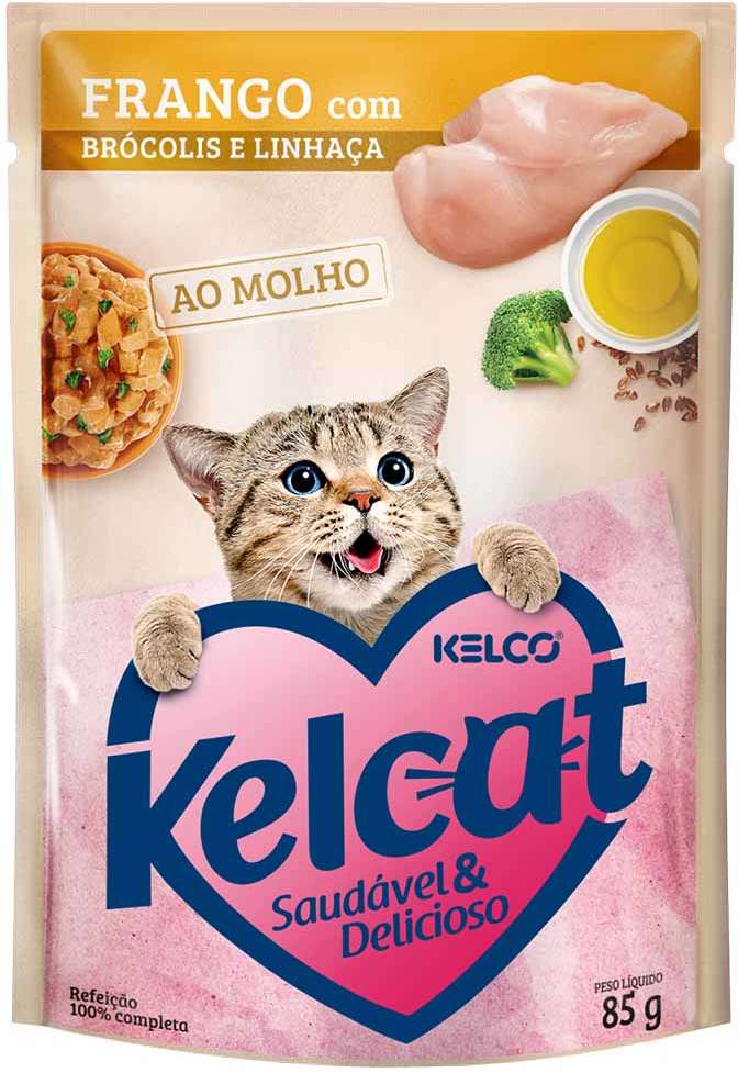 Ração Úmida Kelcat Sachê Frango, Brócolis e Linhaça