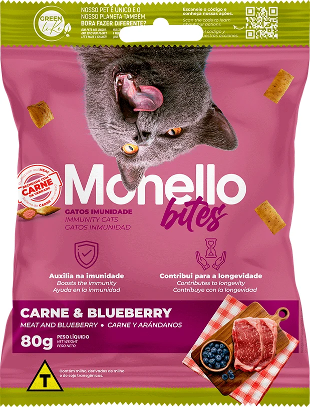 Petisco Mon Bites Monello Imunidade para Gatos Adultos sabor Frango e Blueberry