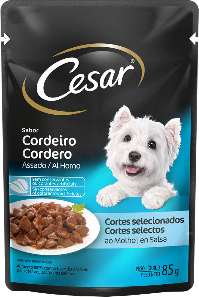Ração Úmida Cesar Sachê Cortes Selecionados Sabor Cordeiro Assado ao Molho para Cães Adultos