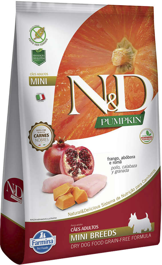 N&D Pumpkin para Cães Adultos Porte Pequeno Sabor Frango, abóbora e romã Adult Mini 800g