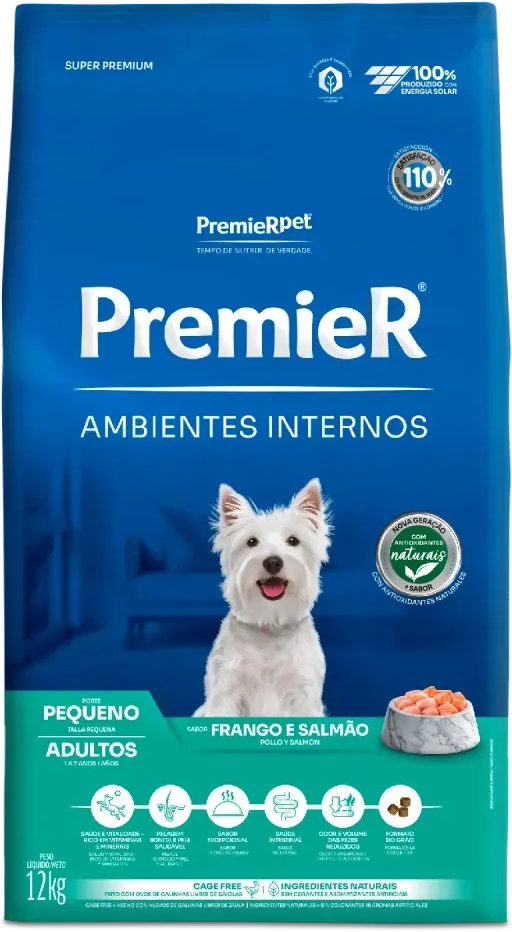 PremieR Ambientes Internos para Cães Adultos Porte Pequeno Sabor Frango e Salmão 12kg