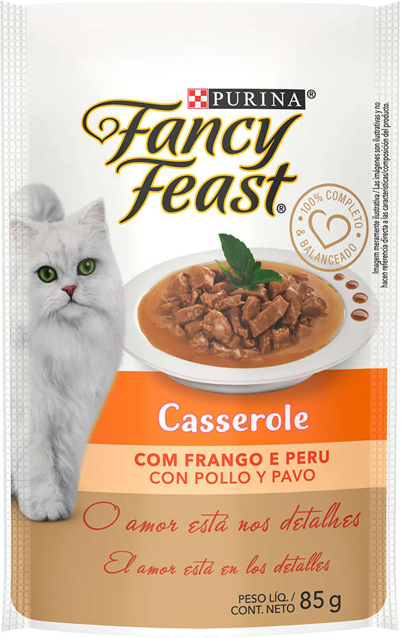 Racão Úmida Nestlé Purina Fancy Feast Sachê Casserole com Frango e Peru para Gatos Adultos