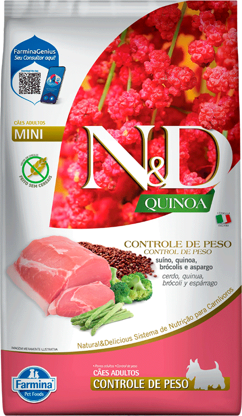 N&D Quinoa Weight Management para Cães Adultos Controle de Peso Porte Pequeno Sabor Suíno 800g